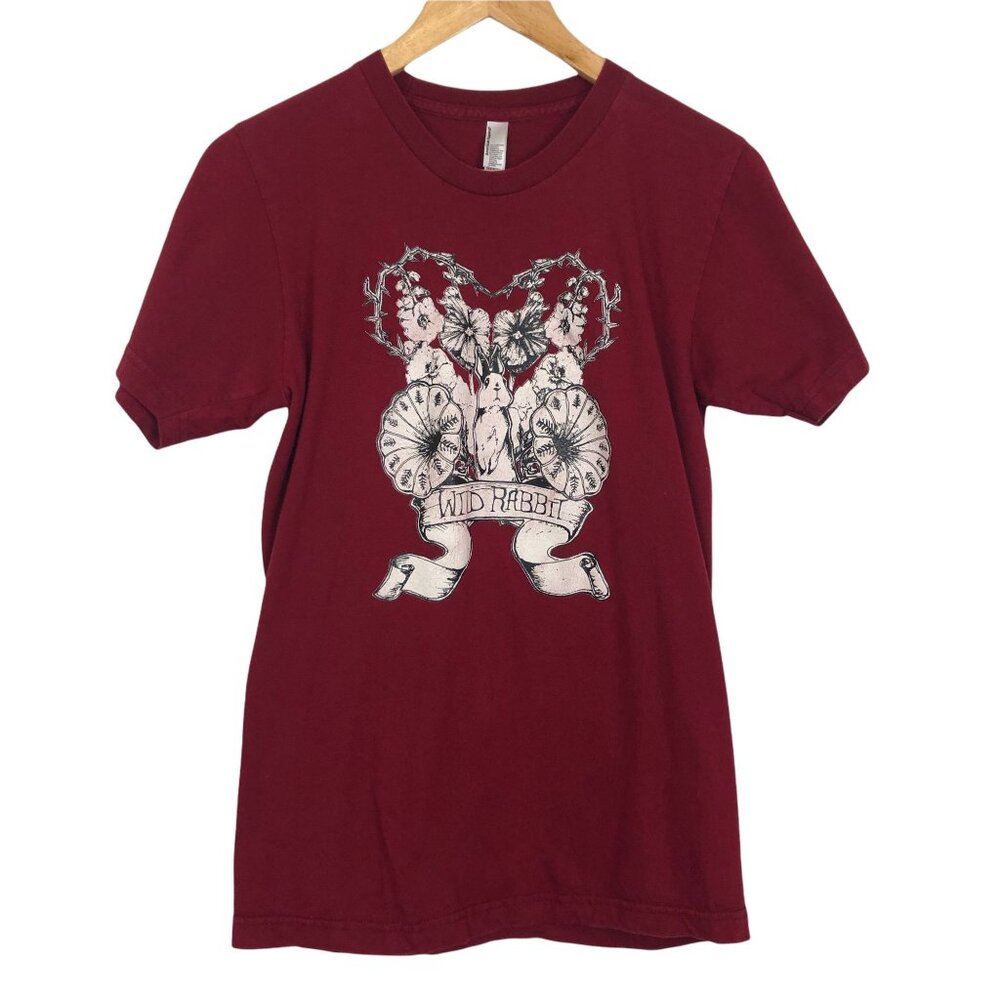 American Apparel Womens Graphic Tee Size Small Wild Rabbit Music Crew Neck Red